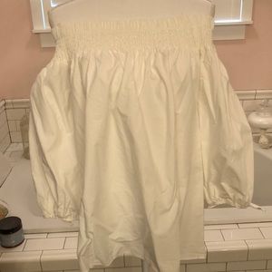 Do+Be crispy white off shoulder blouse balloon sleeves, bow tied wrist size M
